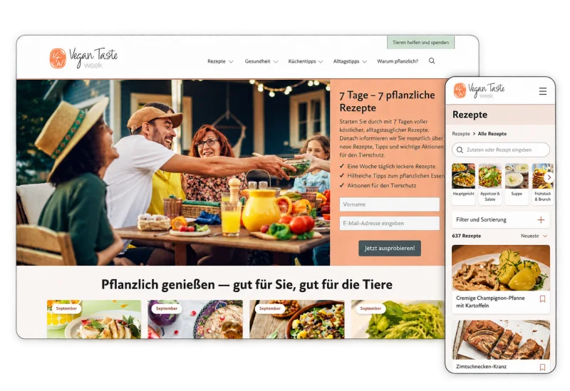 Vegan Taste Week: German desktop homepage and mobile recipe search