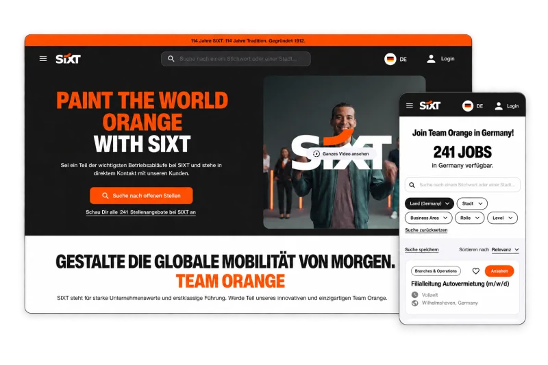 SIXT Jobs: German careers platform and job search in desktop and mobile views